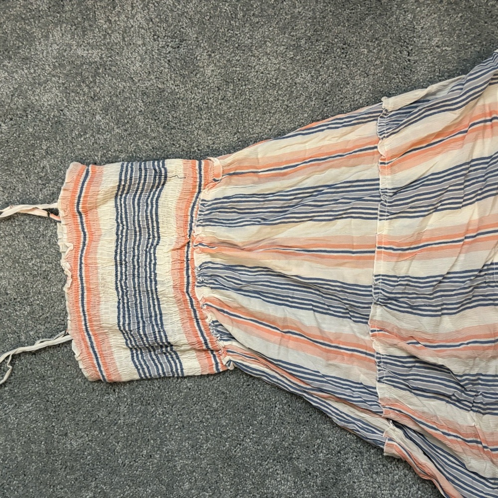 Striped Smocked Sundress in Peach, Blue & Cream